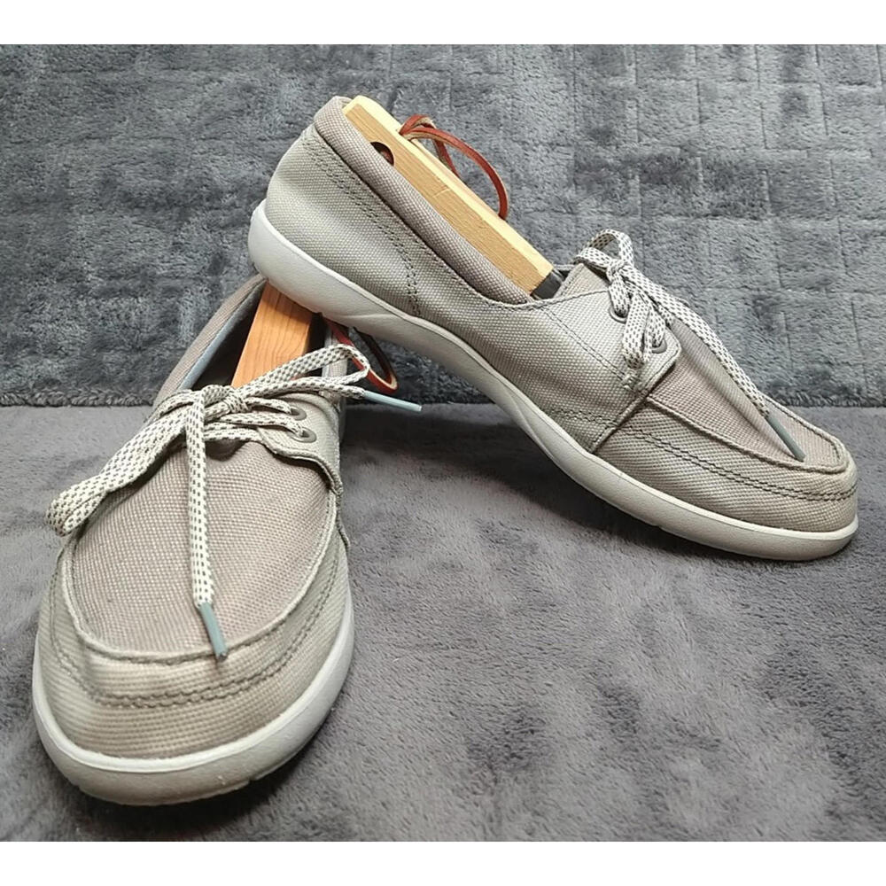 Crocs Walu II Women's 8 Triple Comfort Gray Canvas Lace Up Loafer Boat Shoes